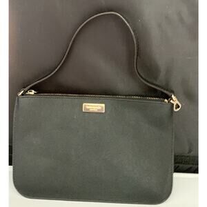 Kate Spade Lolly Newbury Pouch Wallet Wristlet Black Leather Strap Thin Logo